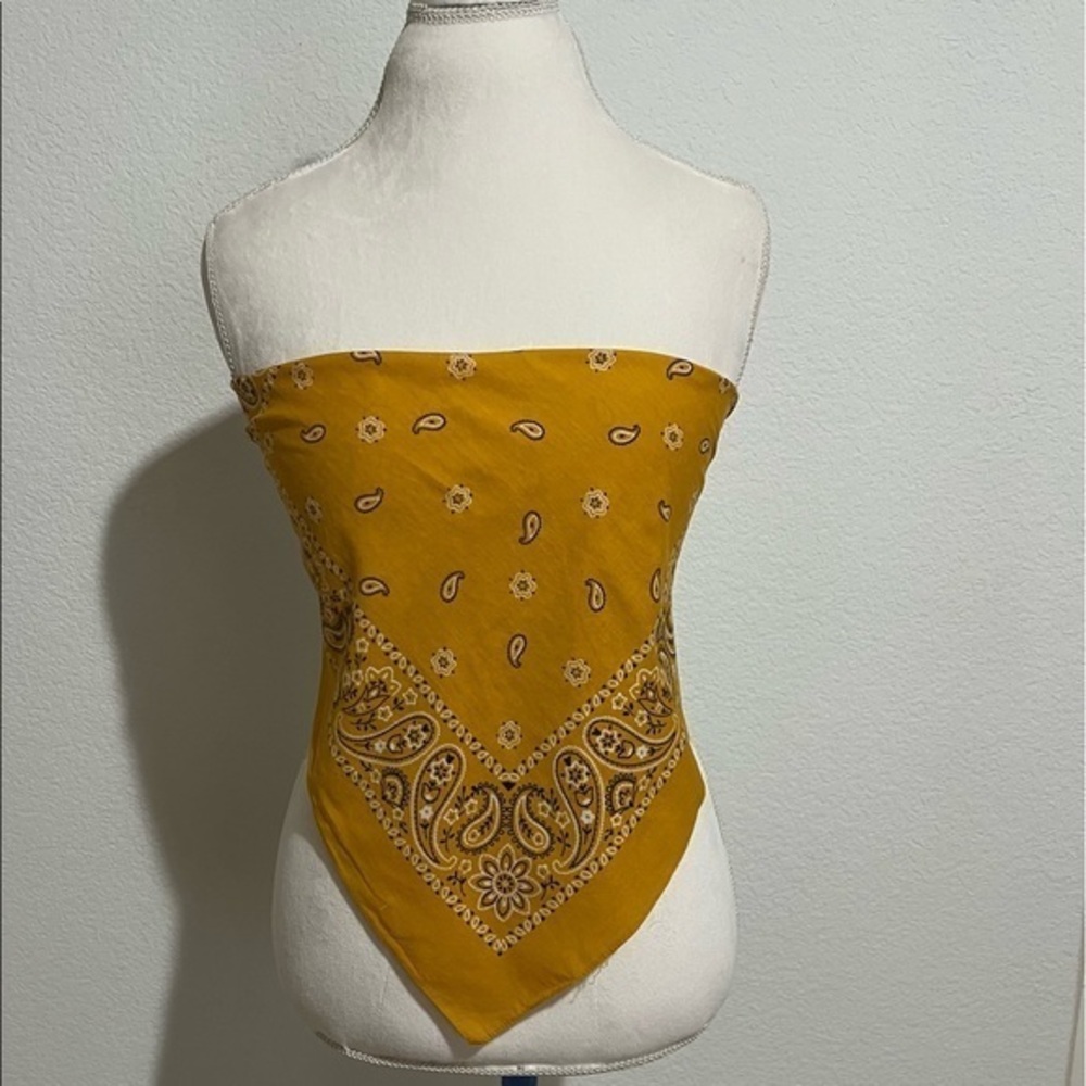 Elephant Brand Mustard Yellow Paisley Bandana Bandeau Scarf Top Cotton